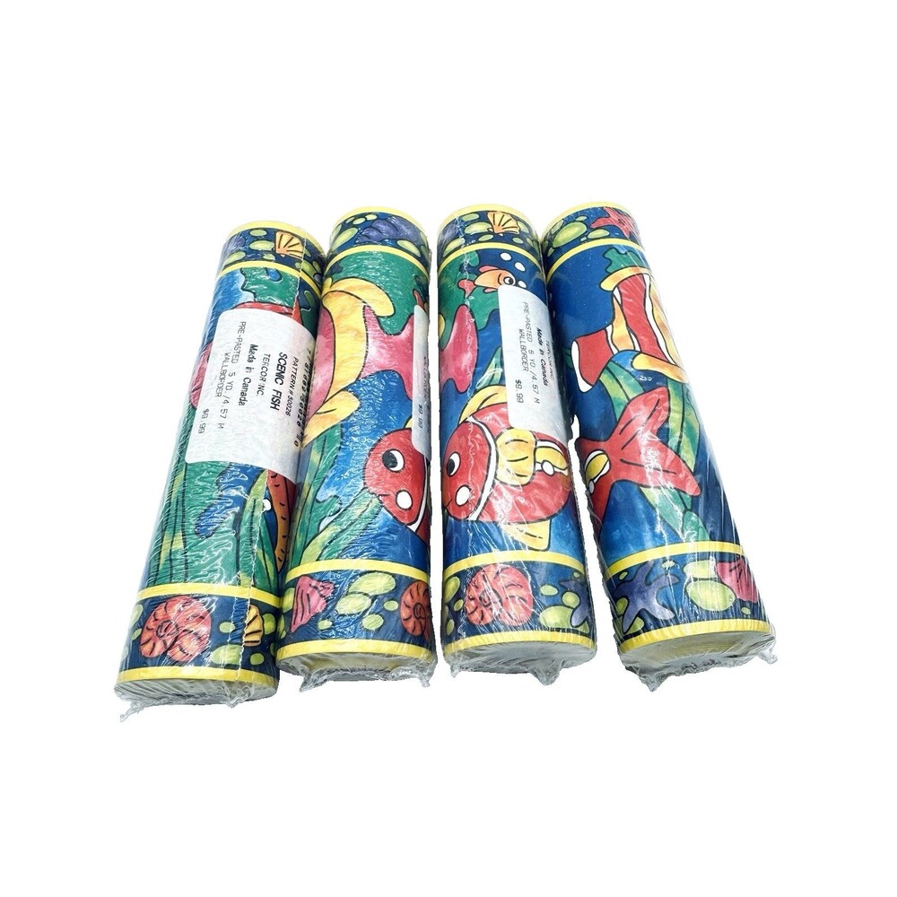 Vintage Scenic Fish Wall Border Paper 4 Rolls 20 Yards Total + Bonus 15 ft. New